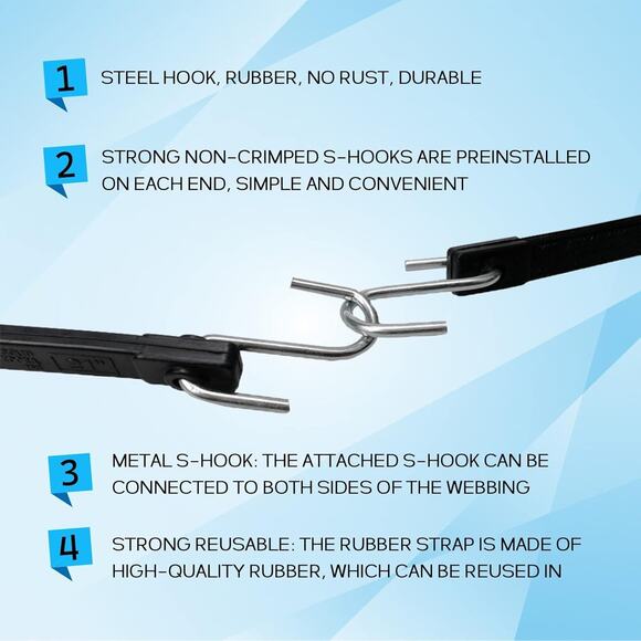 ROBLOCK 15" Rubber Bungee Cords with 150% Max Stretch, 100% EPDM Tarp Straps - Picture 4 of 5